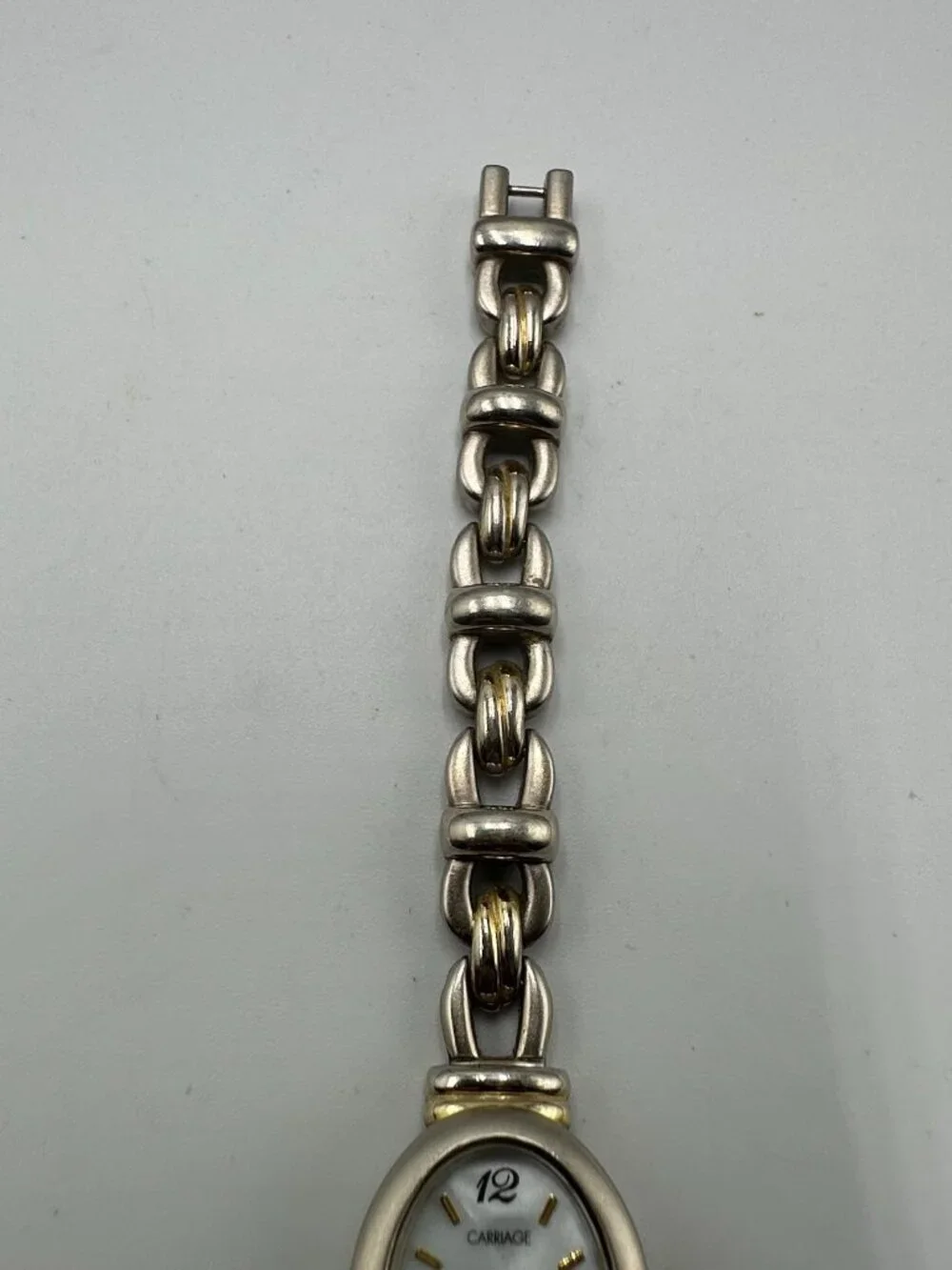 3/$30 Carriage Watch Women Silver Gold Two Tone Oval Dial 19MM New Battery 6.5'